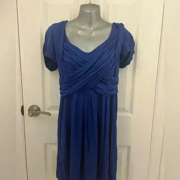 BCBG Cobalt Blue Ruched  Front Dress Size Large - Picture 4 of 10